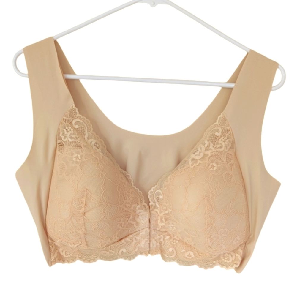 Sexy Lace Floral Overlay Scalloped Front Closure Bra Plus 7L Skin Nude